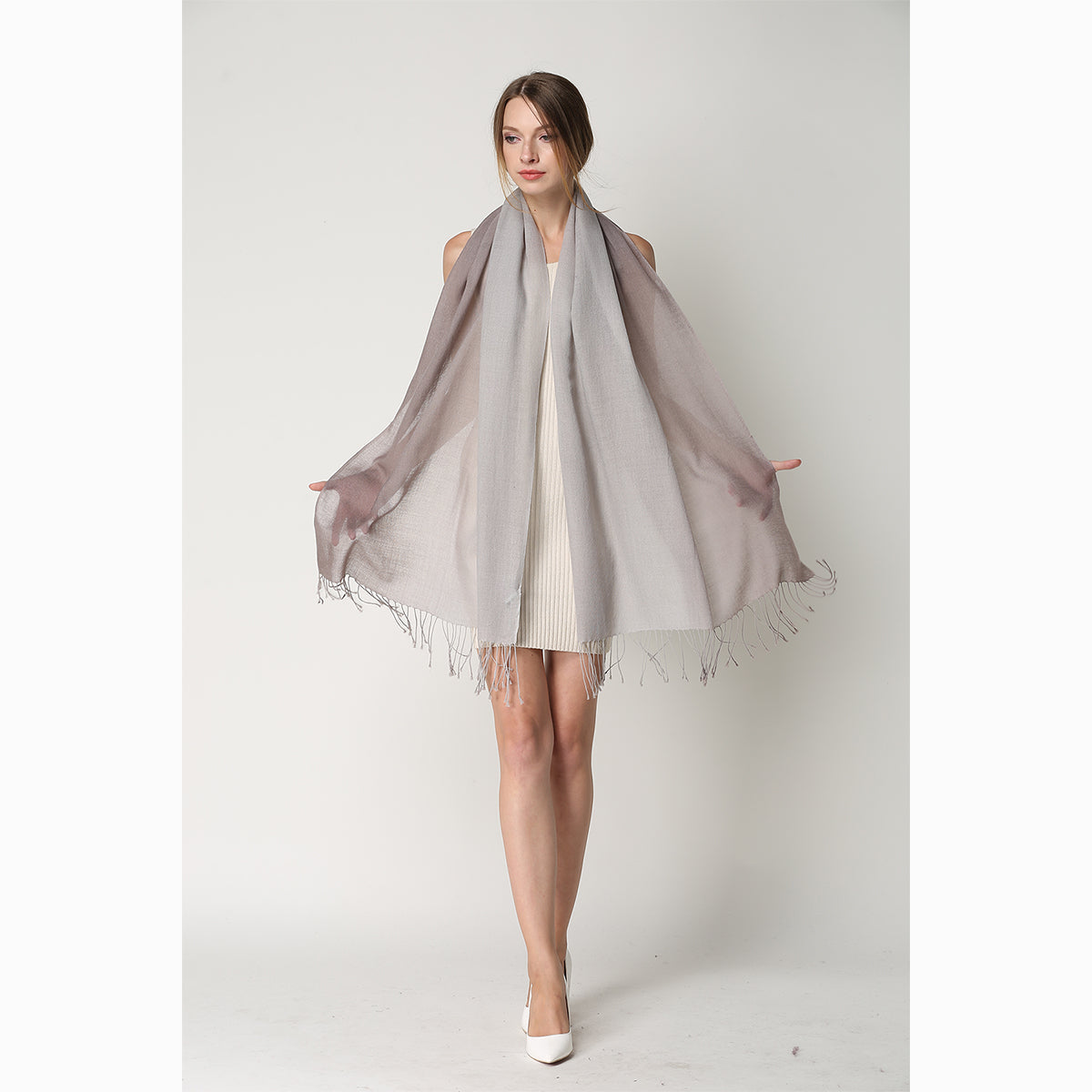 Ugg 100% Merino Wool Tie Dye Scarf Grey and Taupe-Scarves-PEROZ Accessories