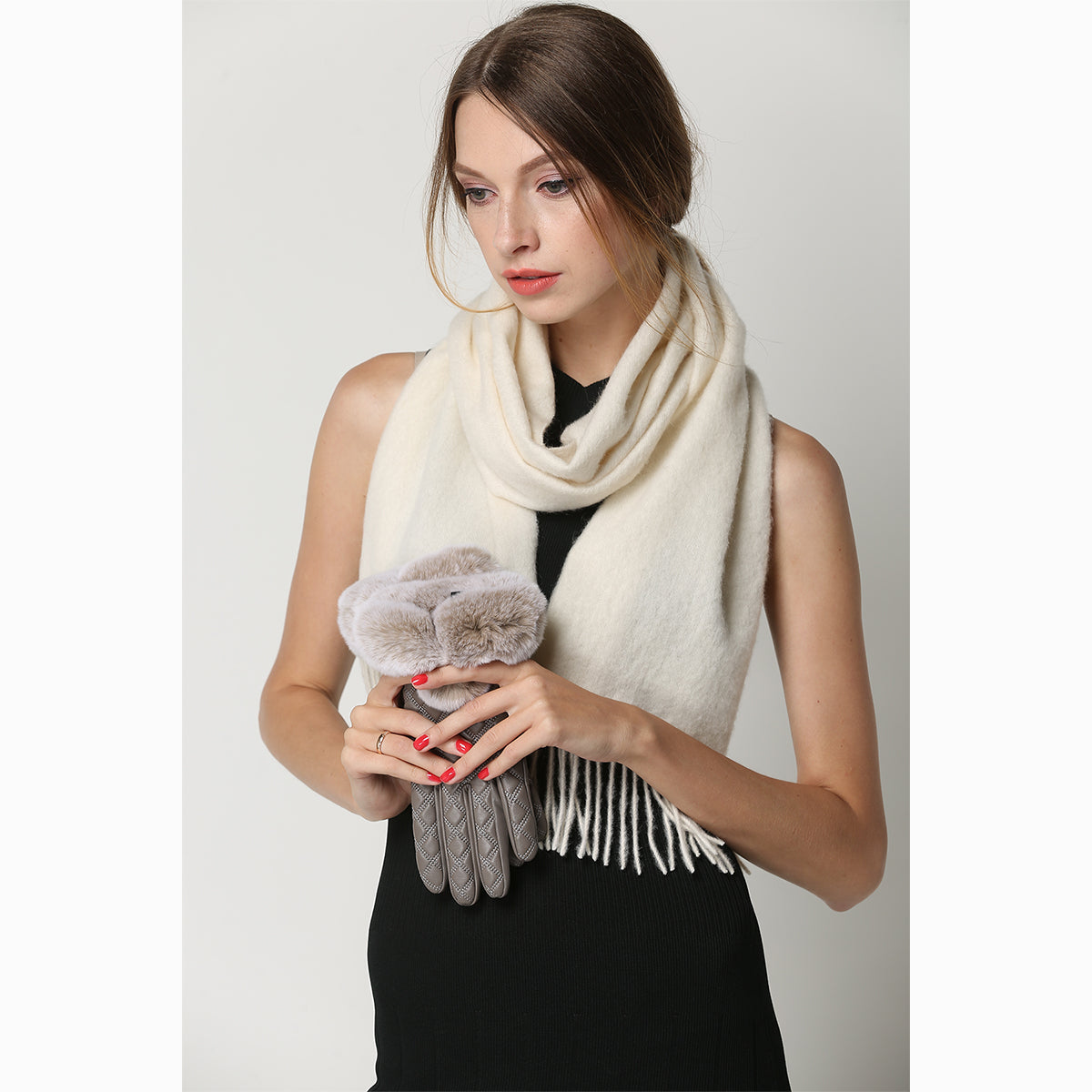 Ugg 100% Wool Scarf White-Scarves-PEROZ Accessories