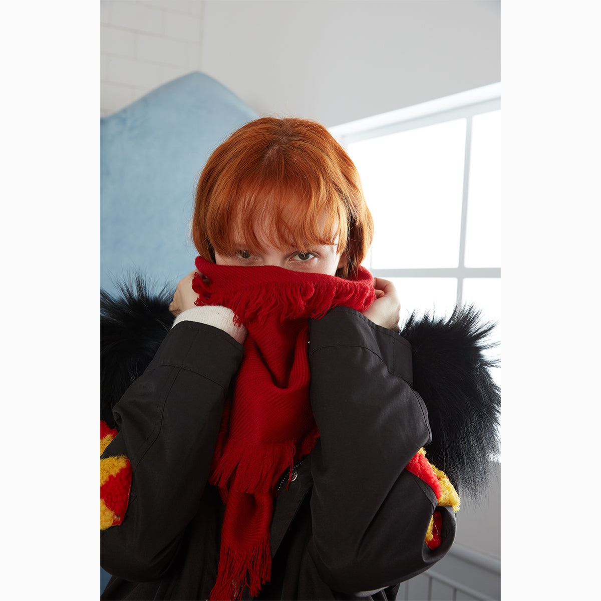 Ugg Fringed Check Wool Scarf Tomato-Scarves-PEROZ Accessories