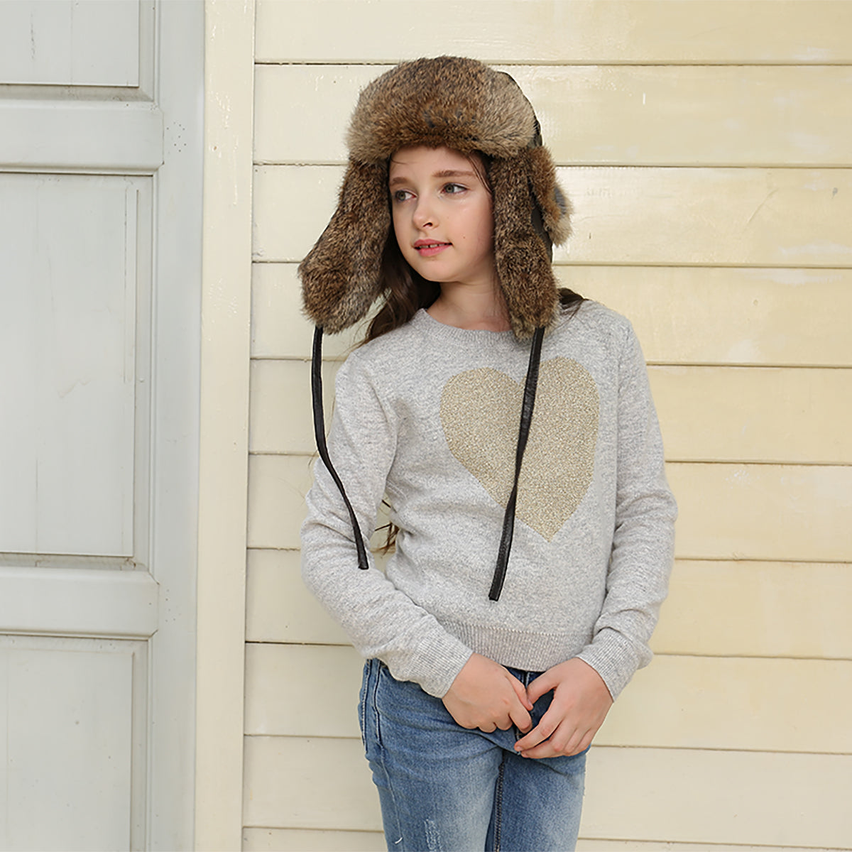 Ugg Kids Vintage Rodeo Leather Rabbit Fur Aviator Hat-Hats-PEROZ Accessories