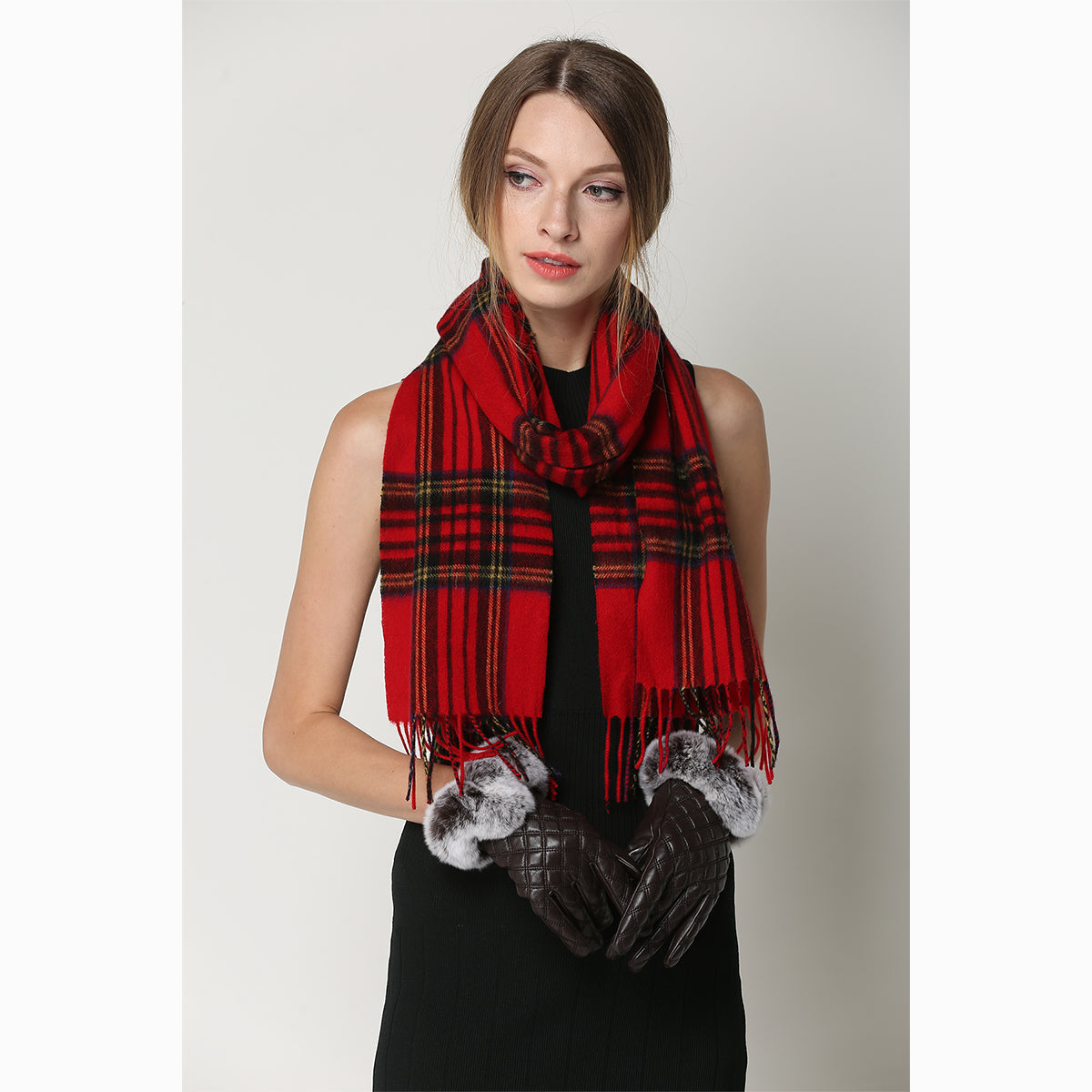 Ugg 100% Wool Scarf Check Red and Navy-Scarves-PEROZ Accessories