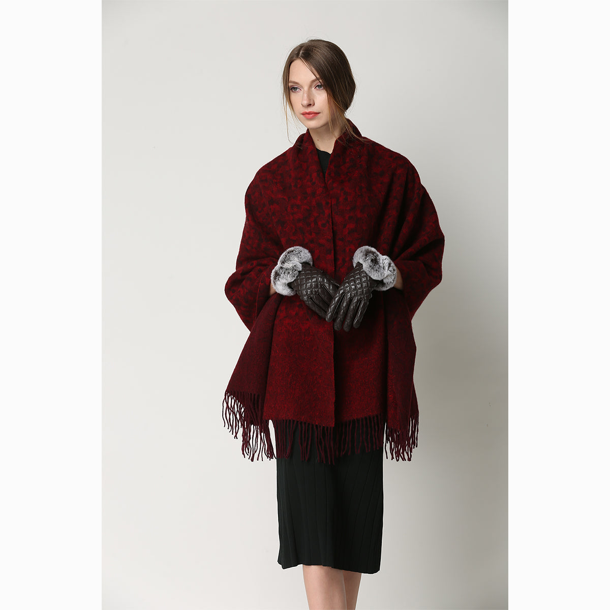 Ugg Cashmere & Wool Wrap Red and Brown-Wrap-PEROZ Accessories