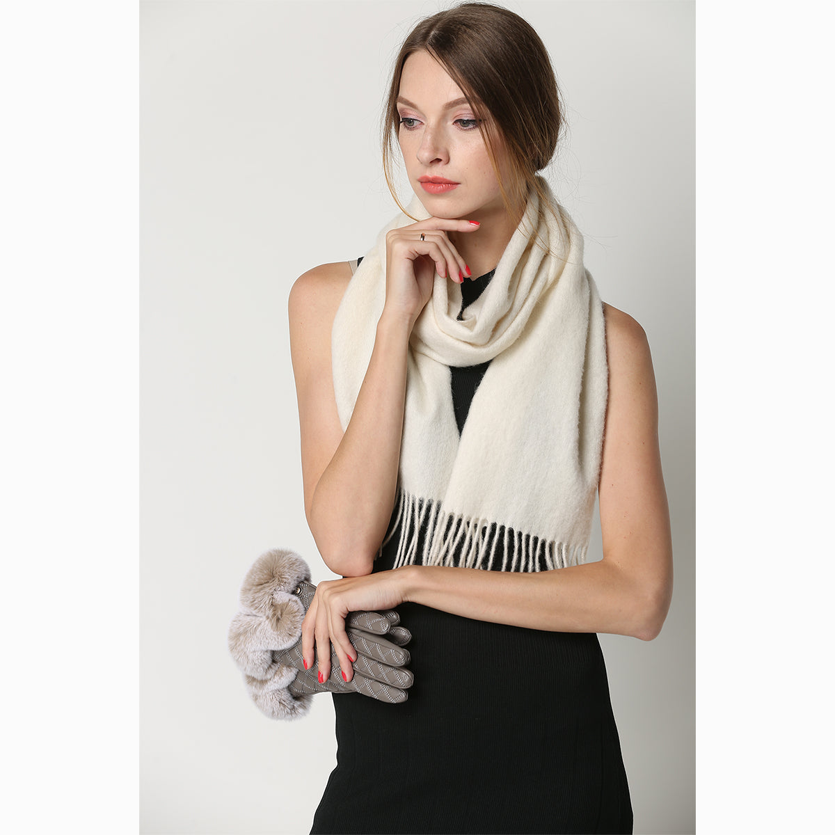 Ugg 100% Wool Scarf White-Scarves-PEROZ Accessories