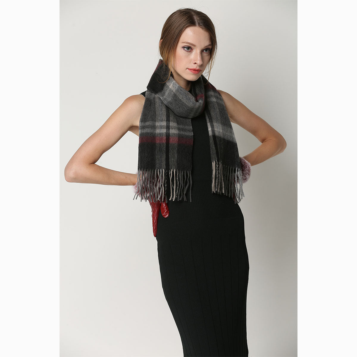 Ugg Cashmere & Wool Scarf Grey and Camel (Check)-Scarves-PEROZ Accessories