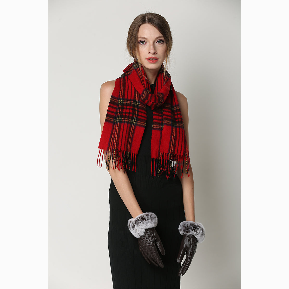 Ugg 100% Wool Scarf Check Red and Navy-Scarves-PEROZ Accessories