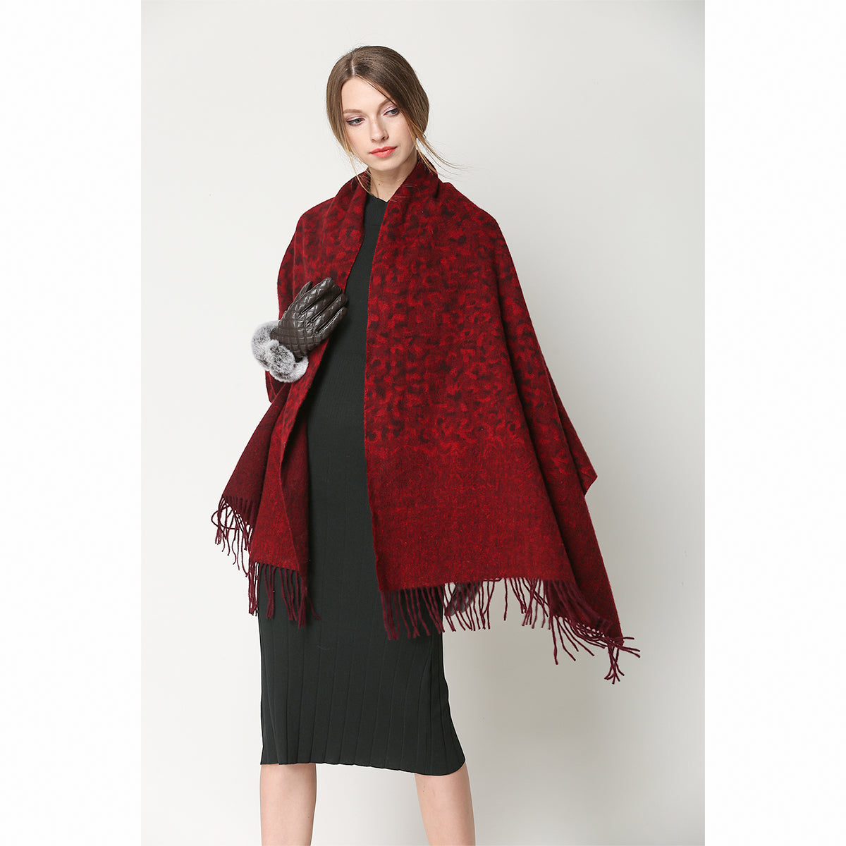 Ugg Cashmere & Wool Wrap Red and Brown-Wrap-PEROZ Accessories