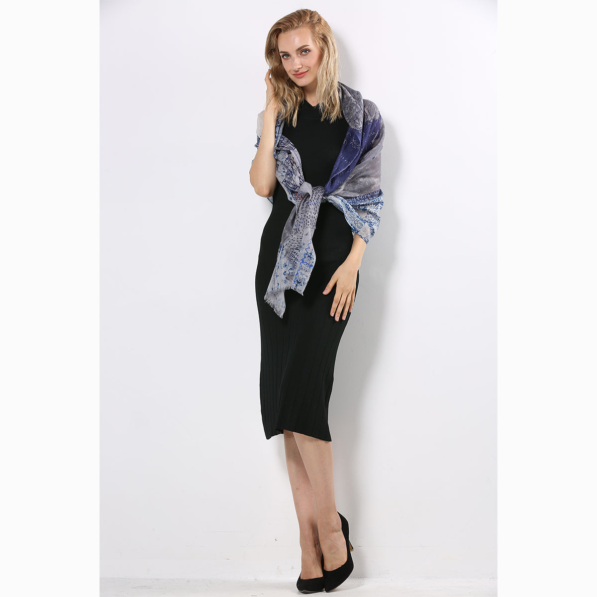 Ugg 100% Australian Merino Wool Scarf Blue Grey-Scarves-PEROZ Accessories