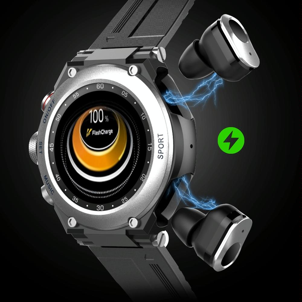 1.28 Inch Ips Touch Screen 2 In 1 Bluetooth Headset Smart Watch Support Heart Rate Monitoring / Bluetooth Music - Black-Smart Watches-PEROZ Accessories