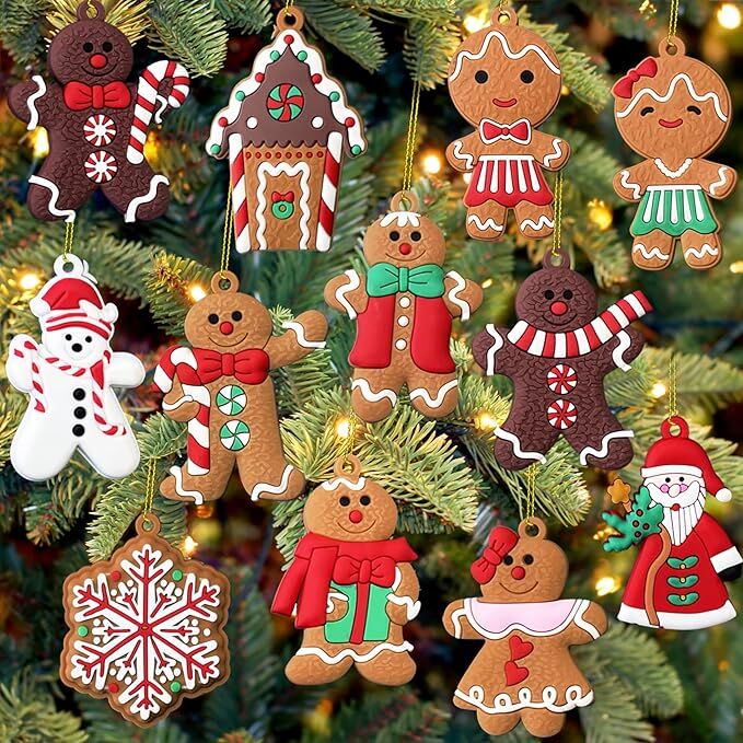 12pcs Christmas Ornaments Cute Snowman Xmas Tree Decorations Santa Claus Plastic Figurines Ornaments with Sugar Cookie House for Christmas Tree Hanging Party DIY Decor 3 Inch Tall-Occasions > Christmas > Christmas Decorations-PEROZ Accessories