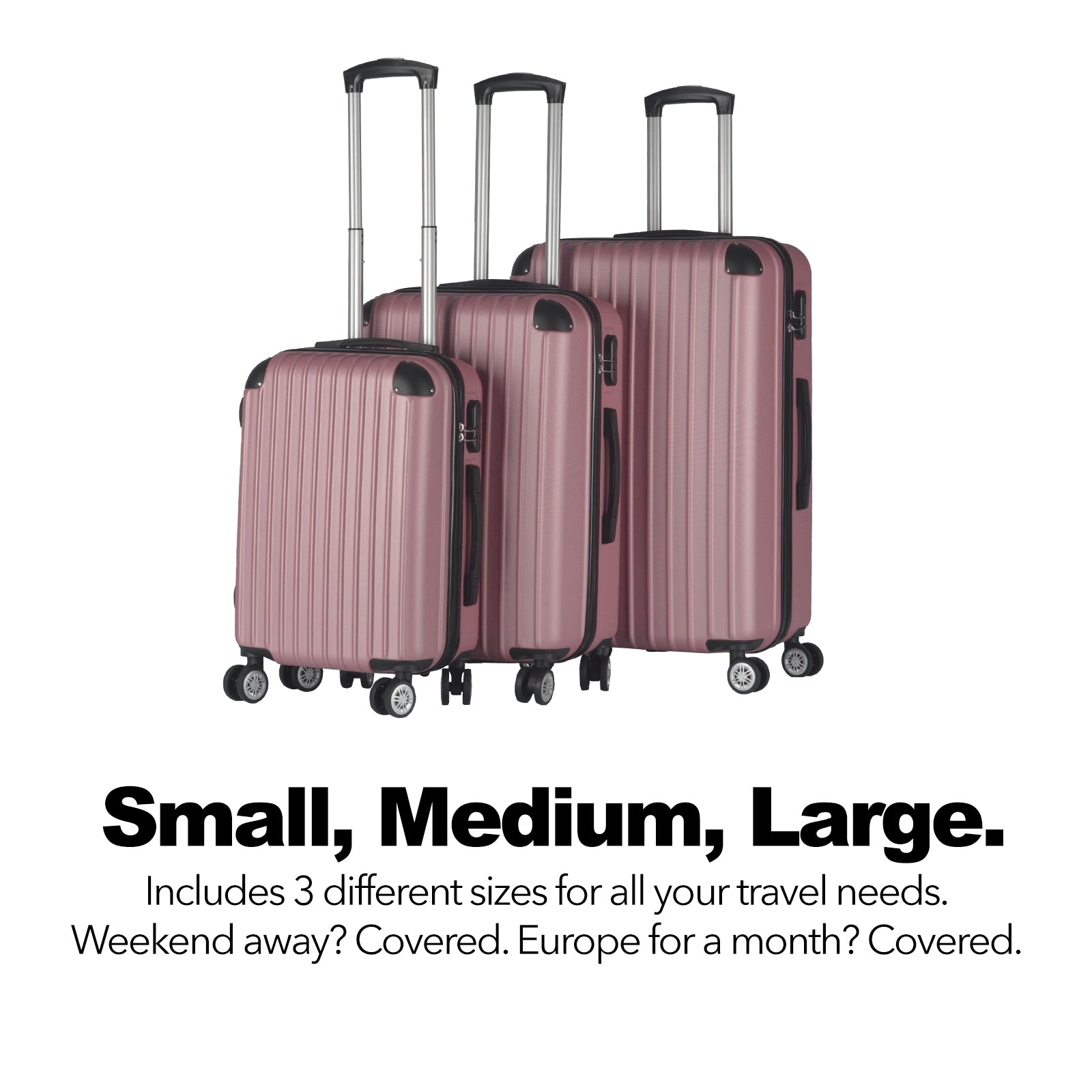 Milano Premium 3pc ABS Luggage Suitcase Luxury Hard Case Shockproof Travel Set-Luggage-PEROZ Accessories