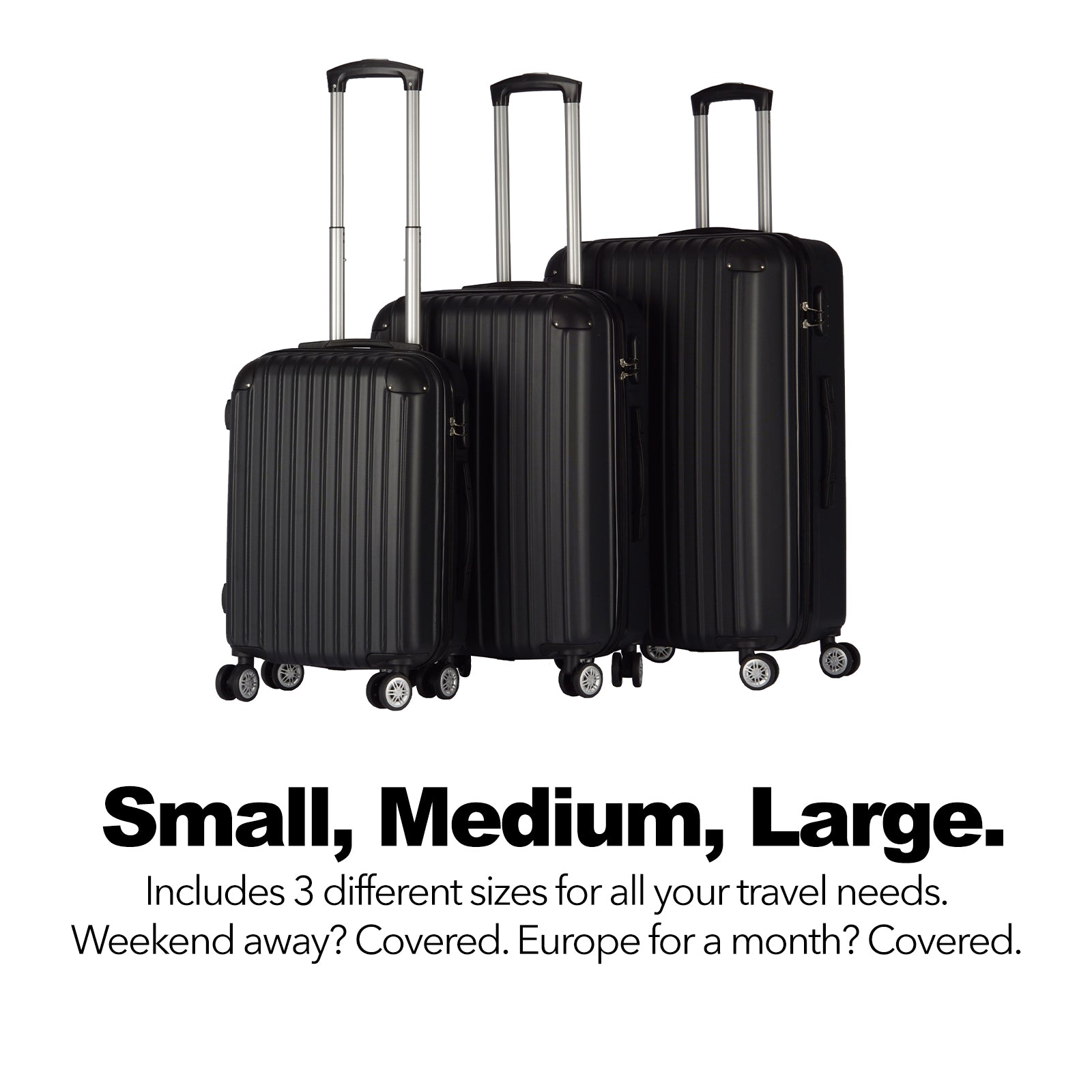 Milano Premium 3pc ABS Luggage Suitcase Luxury Hard Case Shockproof Travel Set-Luggage-PEROZ Accessories