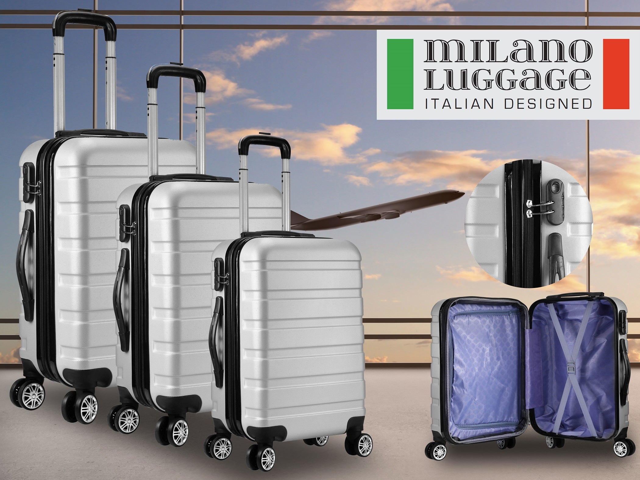 Milano XPander 3pc ABS Luggage Suitcase Luxury Hard Case Shockproof Travel Set-Luggage-PEROZ Accessories