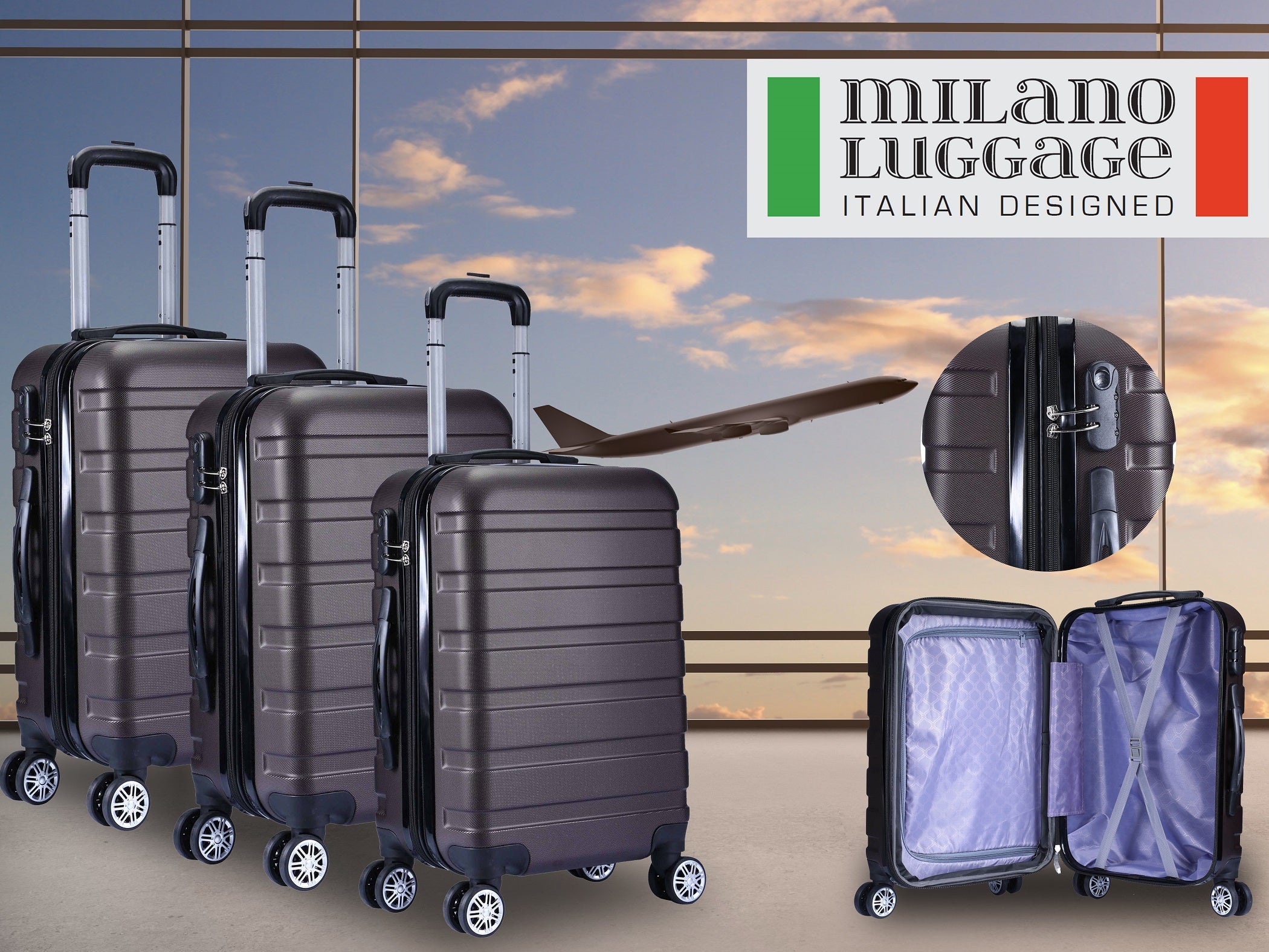 Milano XPander 3pc ABS Luggage Suitcase Luxury Hard Case Shockproof Travel Set-Luggage-PEROZ Accessories