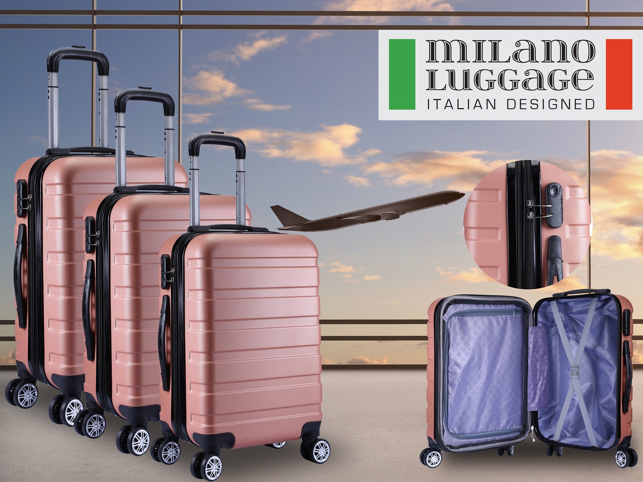 Milano XPander 3pc ABS Luggage Suitcase Luxury Hard Case Shockproof Travel Set-Luggage-PEROZ Accessories