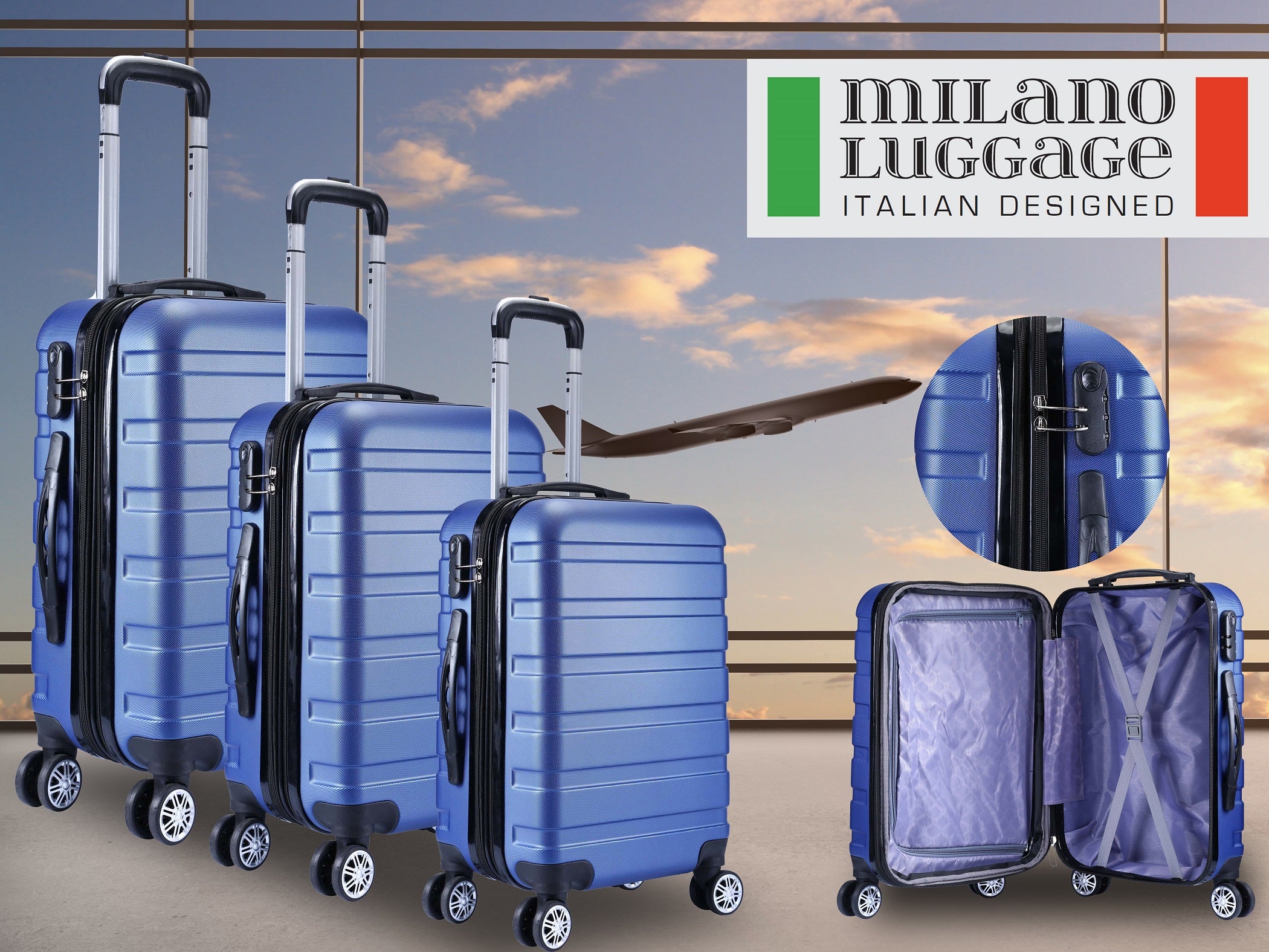 Milano XPander 3pc ABS Luggage Suitcase Luxury Hard Case Shockproof Travel Set-Luggage-PEROZ Accessories