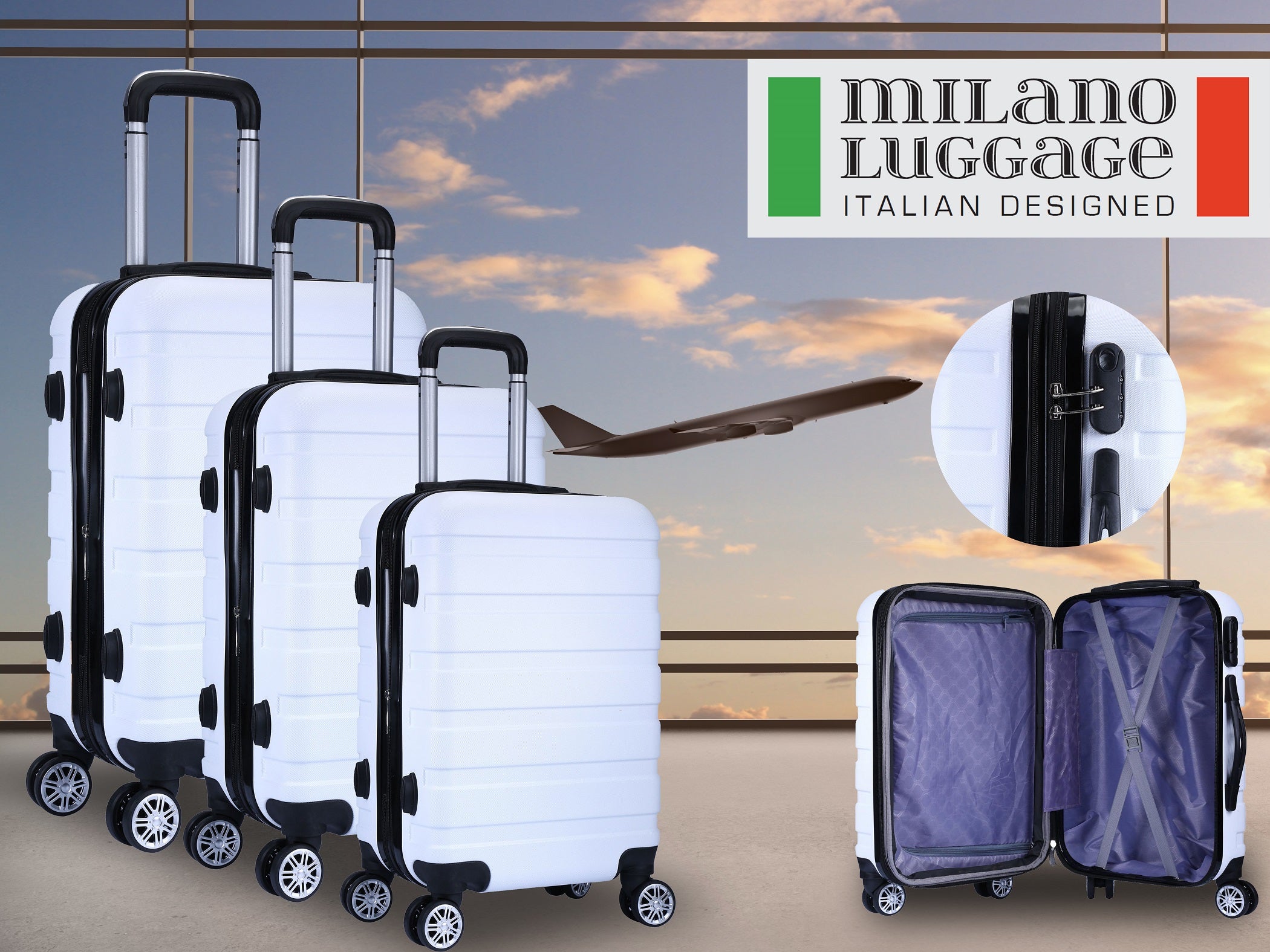 Milano XPander 3pc ABS Luggage Suitcase Luxury Hard Case Shockproof Travel Set-Luggage-PEROZ Accessories