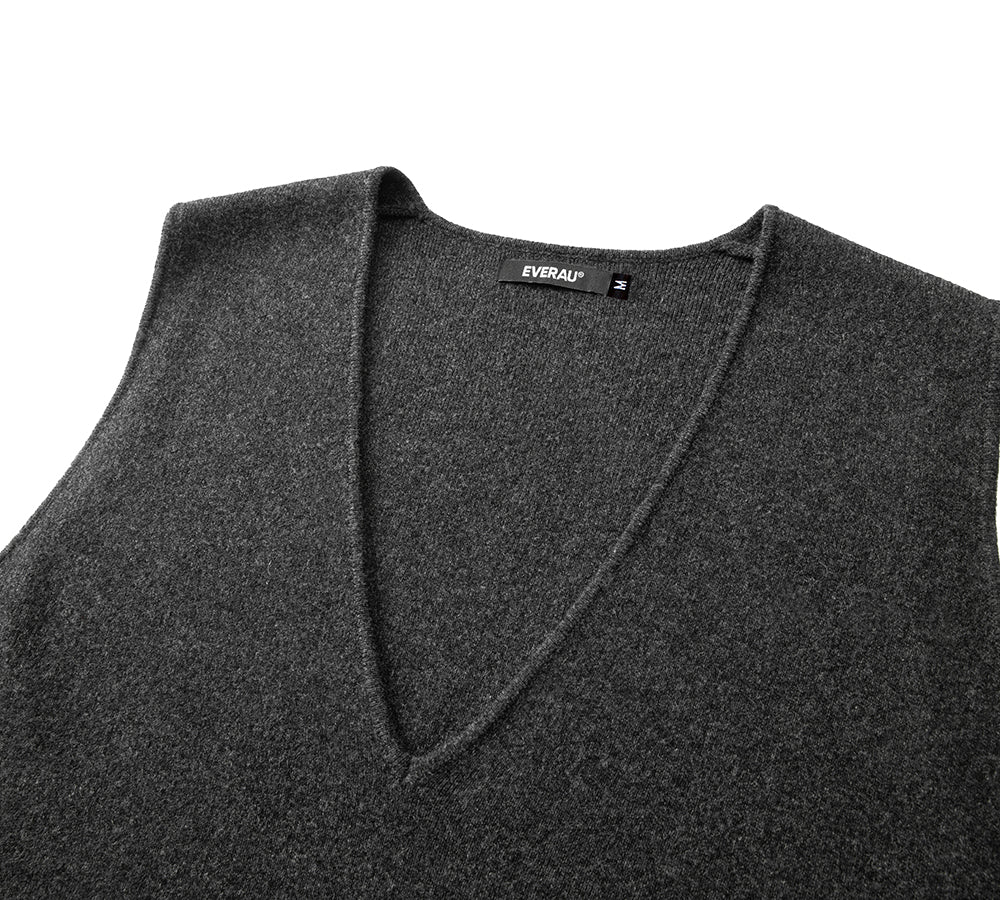 EVERAU 100% Wool V-Neck Sweater Wooly Vest