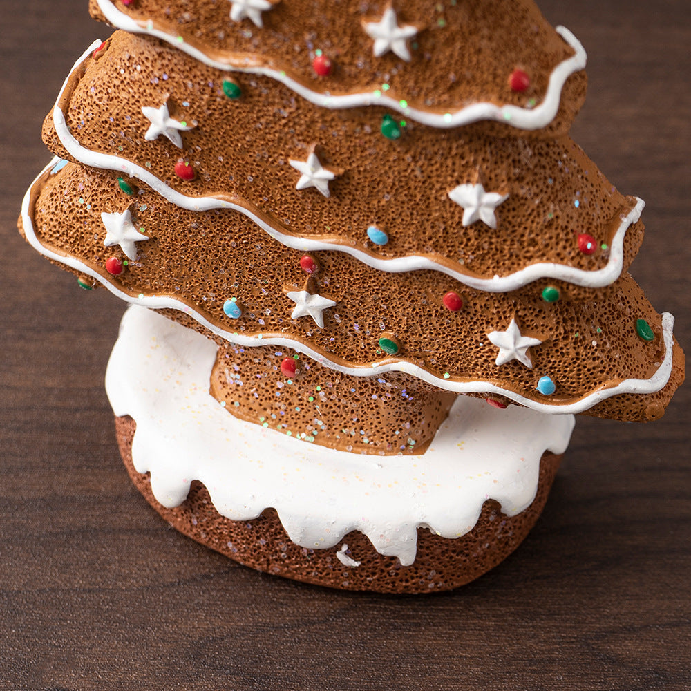 2 Pcs (1 Yellow + 1 Brown) Charming Gingerbread Christmas Tree Figurine - Festive Resin Holiday Table Decor Ornament-Occasions > Christmas > Christmas Decorations-PEROZ Accessories