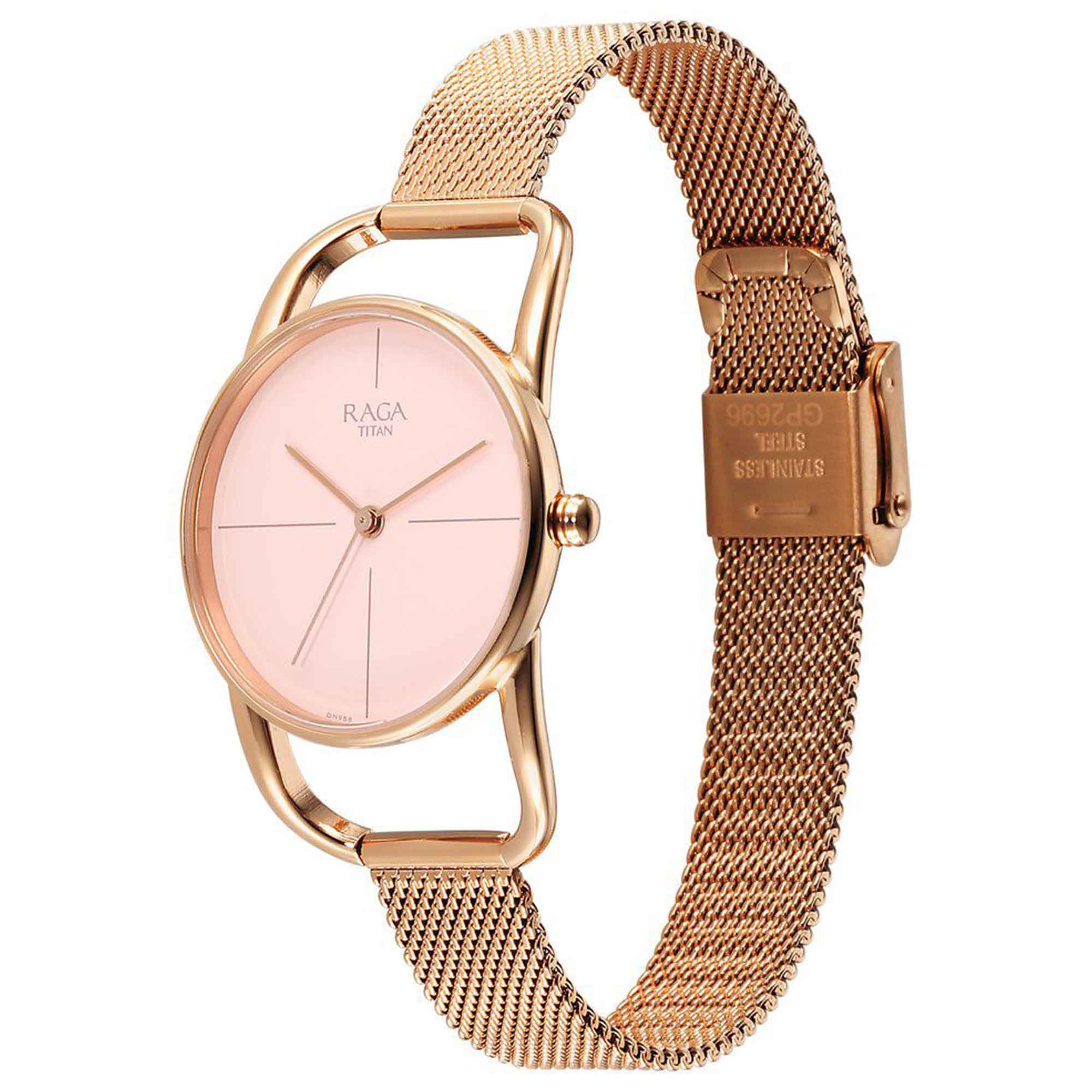 Titan Raga Chic Quartz Analogue Pink Dial Metal Strap Watch for Women-PEROZ Accessories