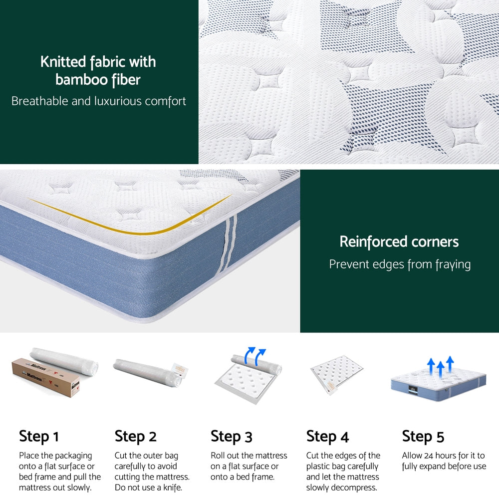 25cm Giselle Mattress Queen Bed Pocket Spring Mattresses-Furniture > Mattresses > Queen Mattress-PEROZ Accessories
