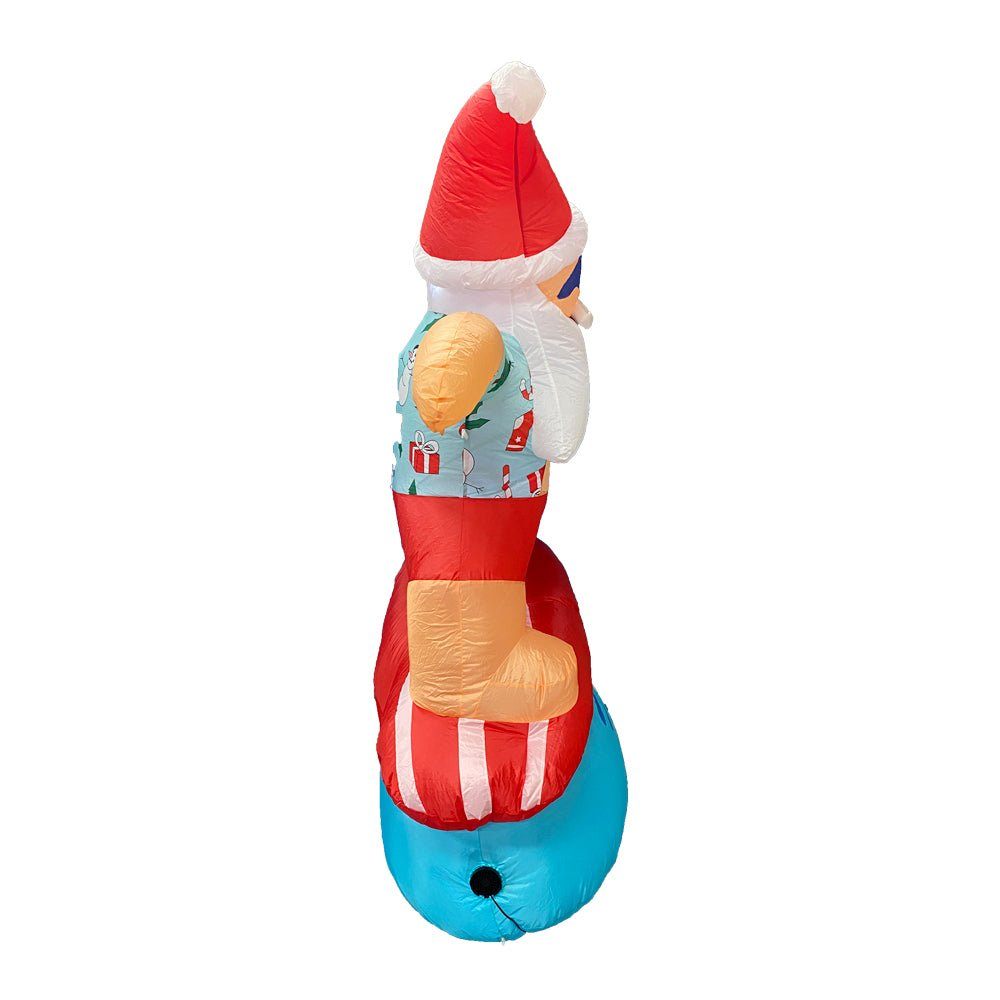 1.8m Inflatable Surfing Santa with LED Lights for Christmas Beach Decor-Occasions > Christmas > Outdoor Decorations & Lights-PEROZ Accessories