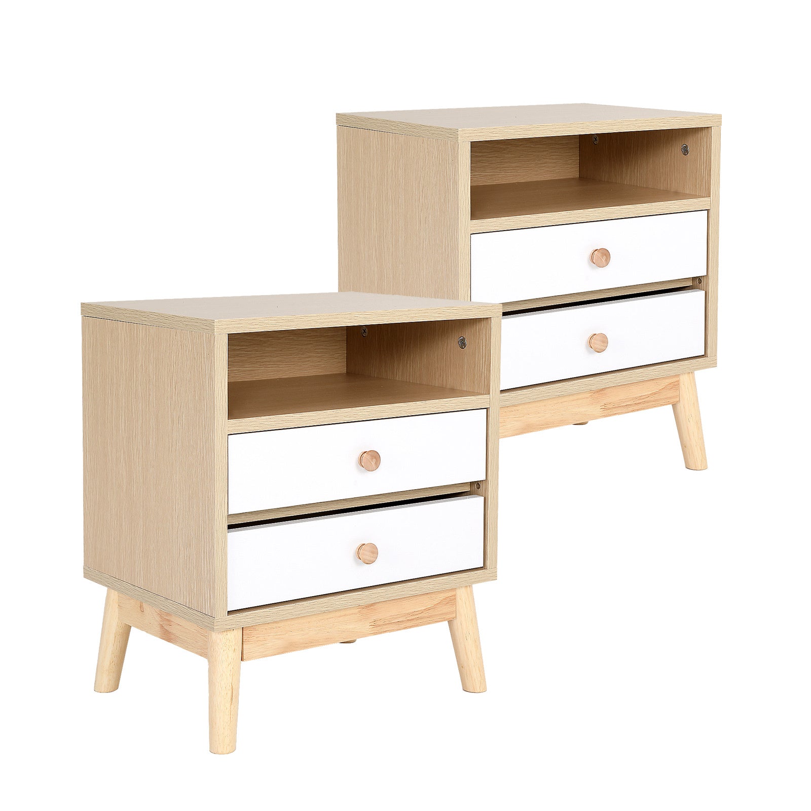 2X Bedside Table Side Storage Cabinet Nightstand Bedroom 2 Drawer ANYA OAK-Furniture > Bedroom > Bedside Tables-PEROZ Accessories