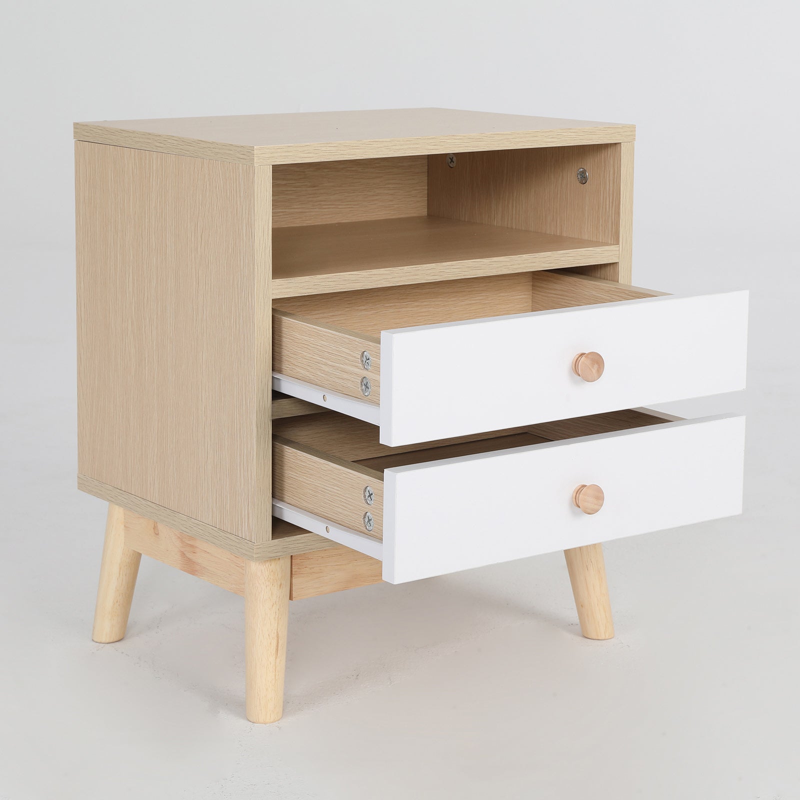 2X Bedside Table Side Storage Cabinet Nightstand Bedroom 2 Drawer ANYA OAK-Furniture > Bedroom > Bedside Tables-PEROZ Accessories