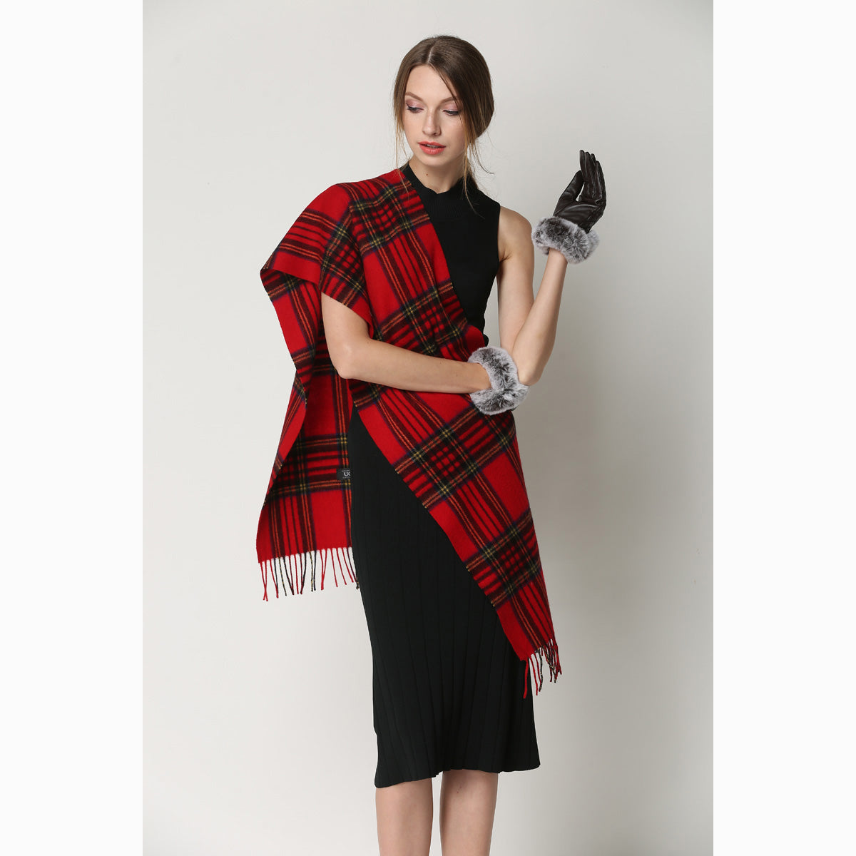 Ugg 100% Wool Scarf Check Red and Navy-Scarves-PEROZ Accessories
