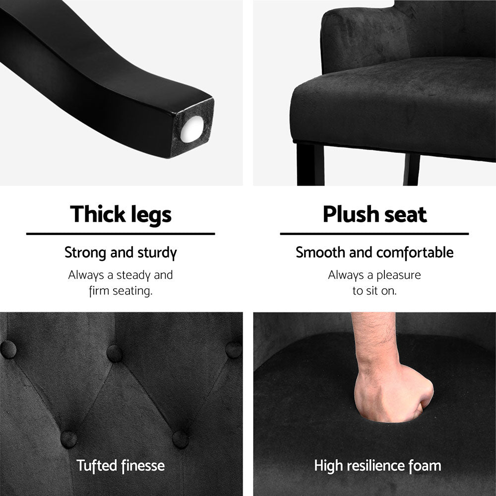 2x Artiss Dining Chairs Velvet French Provincial Armchair Black-Furniture > Bar Stools & Chairs > Arm Chairs & Recliners-PEROZ Accessories