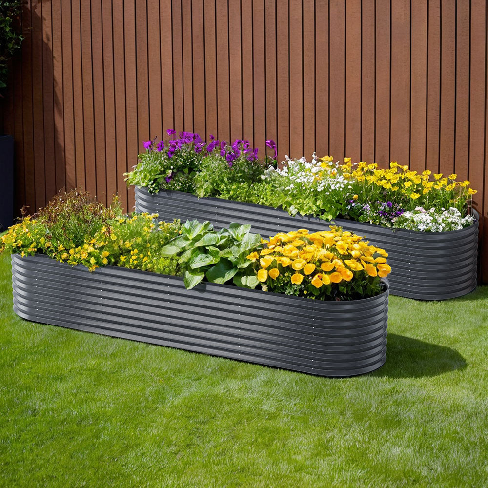 2x Green Fingers Raised Garden Bed 320X80X56cm Oval Planter Box-Home & Garden > Garden Beds > Garden Beds & Planters-PEROZ Accessories