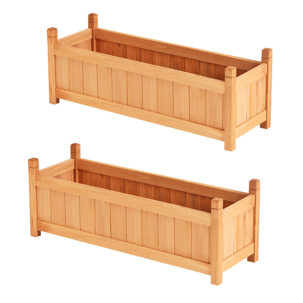 2x Green Fingers Raised Garden Bed 90x30x33cm Wooden Planter Box Raised Container Growing-Home & Garden > Garden Beds > Garden Beds & Planters-PEROZ Accessories
