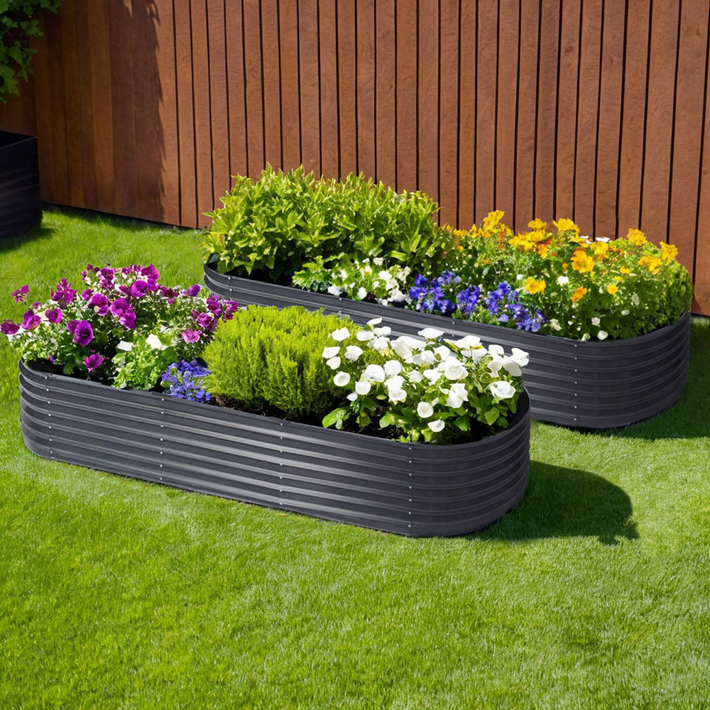 2x Raised Green Fingers Garden Bed 240X80X42cm Oval Planter Box Container Galvanised-Home & Garden > Garden Beds > Garden Beds & Planters-PEROZ Accessories