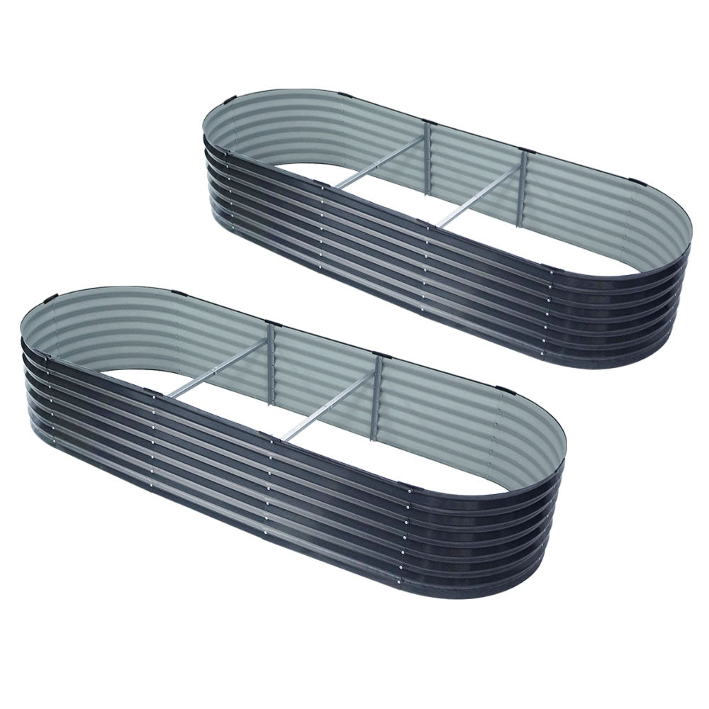 2x Raised Green Fingers Garden Bed 240X80X42cm Oval Planter Box Container Galvanised-Home & Garden > Garden Beds > Garden Beds & Planters-PEROZ Accessories