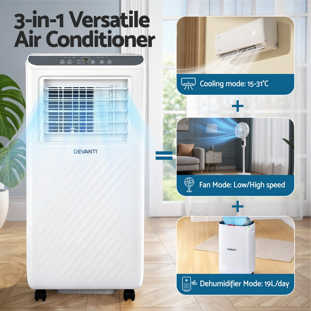3-in-1 Devanti Portable Air Conditioner Dehumidifier Fan 7000BTU-Appliances > Air Conditioners > Portable Air Conditioners-PEROZ Accessories