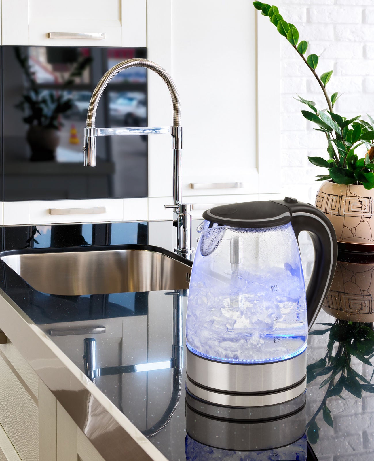 Pursonic Glass Kettle Electric LED Light Kitchen Water Jug Stainless Steel-Small Kitchen Appliances-PEROZ Accessories