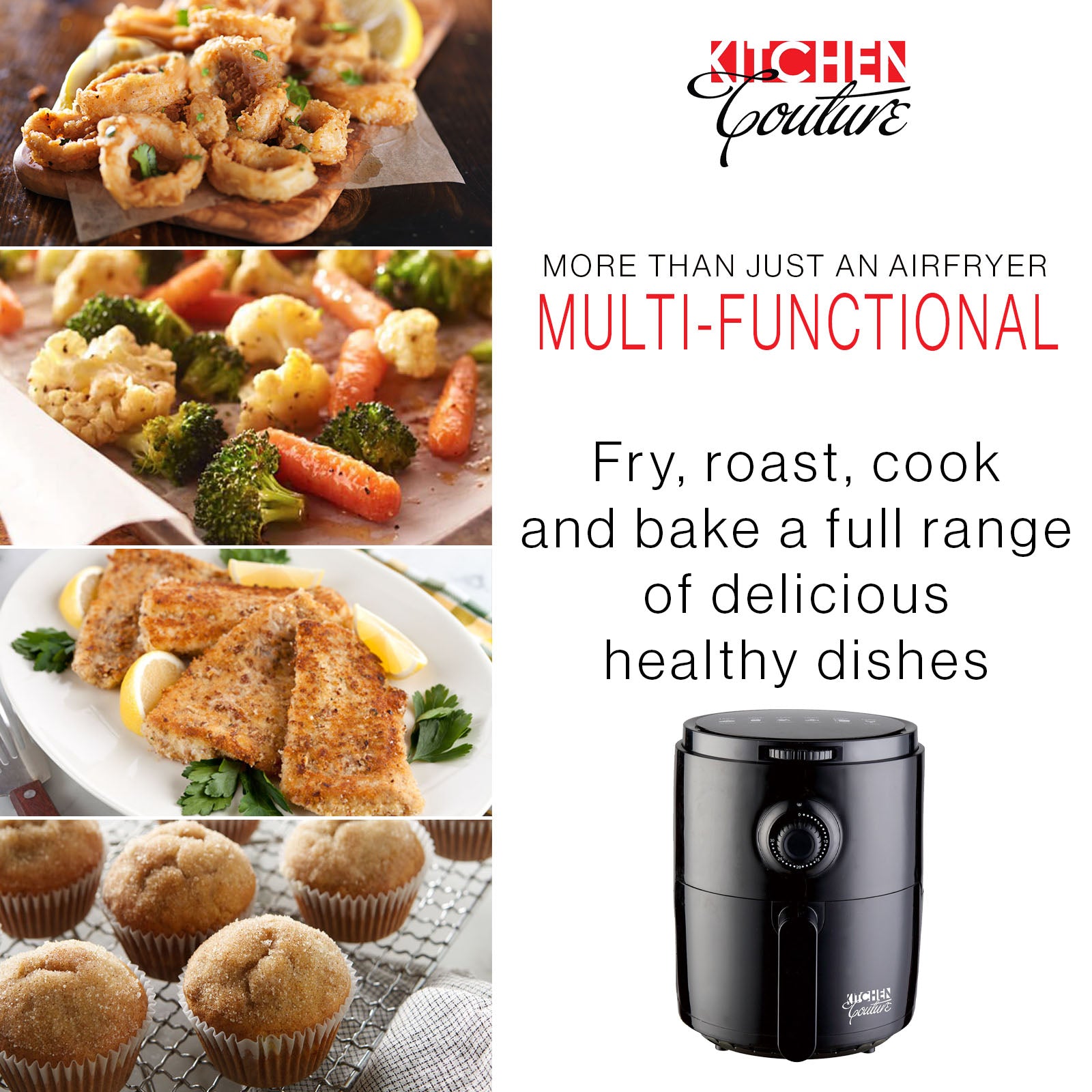 Kitchen Couture Air Fryer Healthy Food No Oil Cooking Recipe 3.4L Capacity-Small Kitchen Appliances-PEROZ Accessories