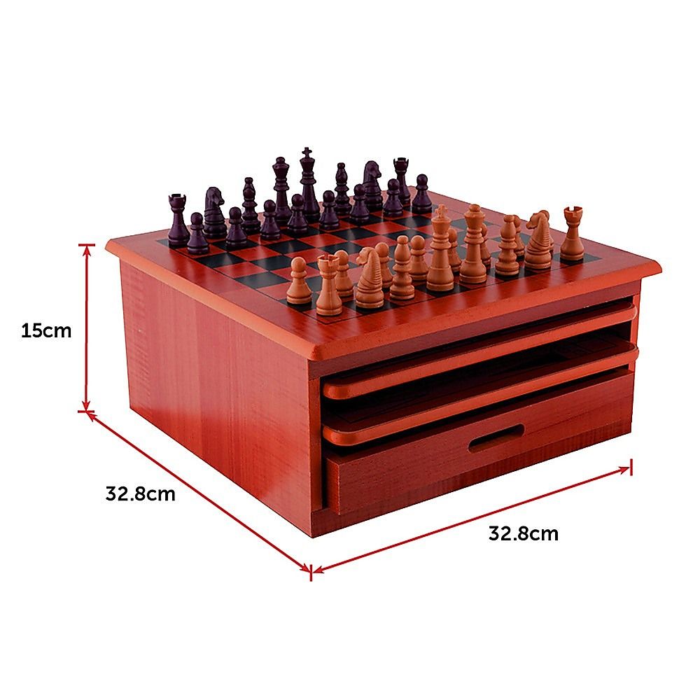 10 in 1 Wooden Chess Board Games Slide Out Checkers House Unit Set-Game Sets & Kits-PEROZ Accessories