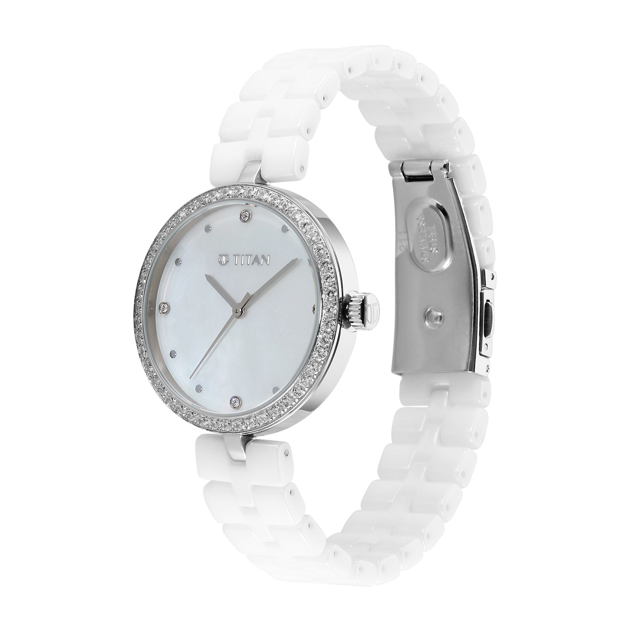 Titan Purple Ceramics Quartz Analogue Mother of Pearl Dial White Ceramic Strap Watch For Women-PEROZ Accessories