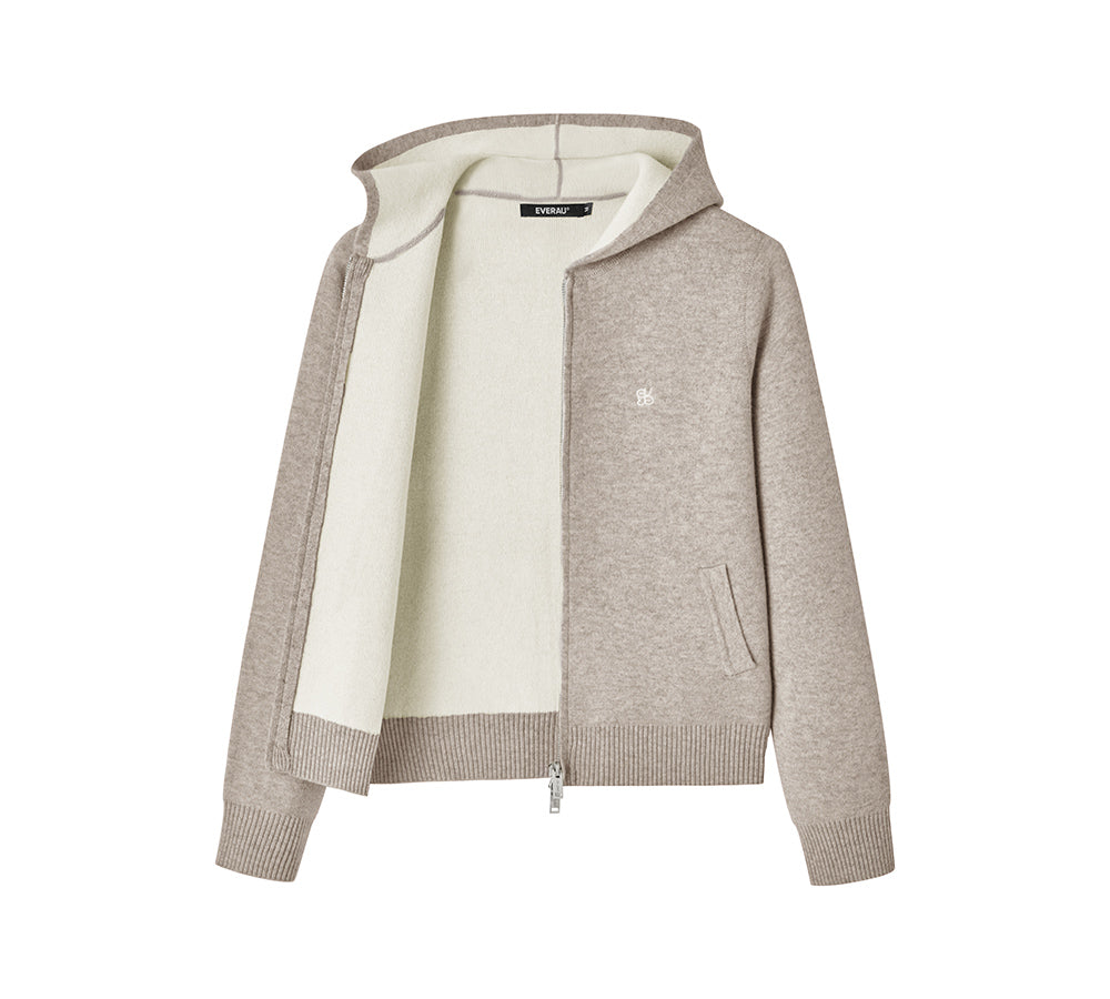 EVERAU 100% Wool Cardigan Knit Zip Hoodie Tanno