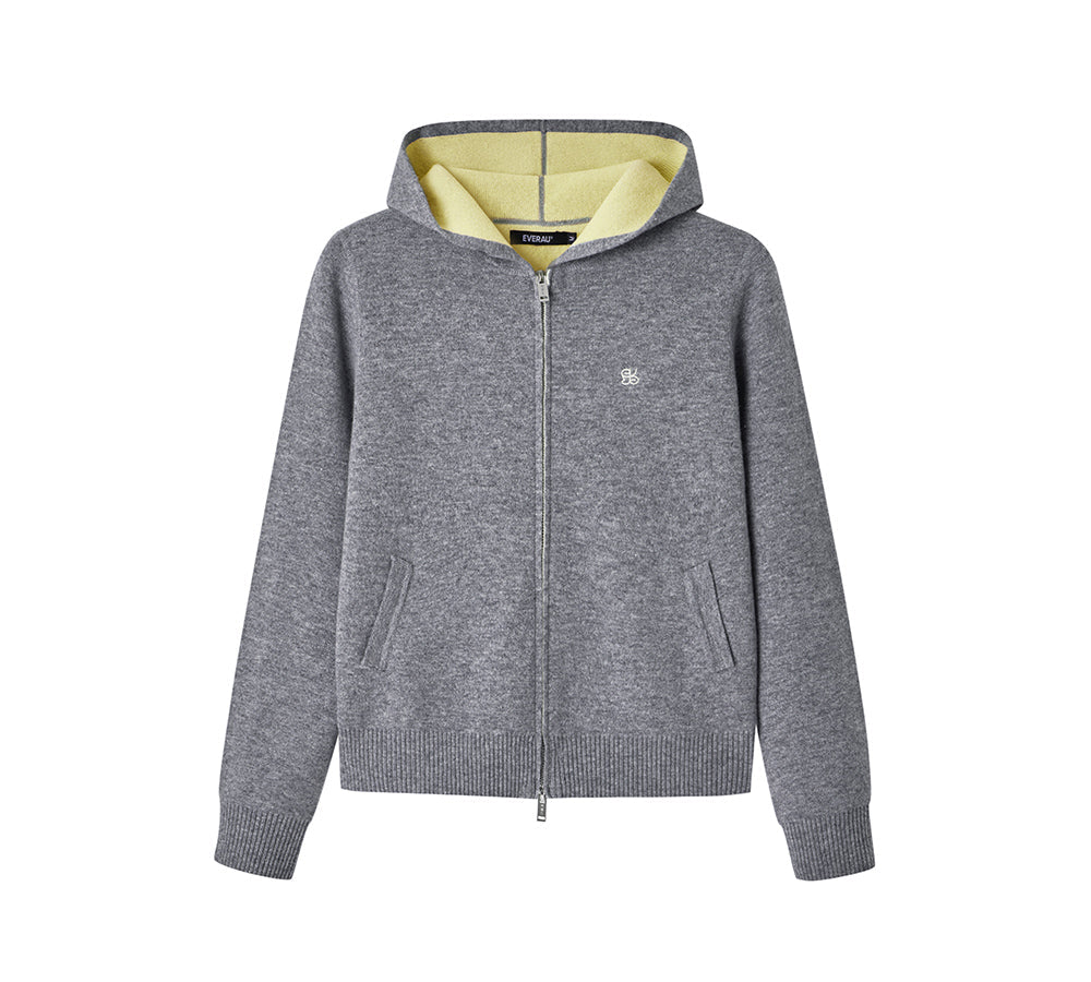 EVERAU 100% Wool Cardigan Knit Zip Hoodie Tanno