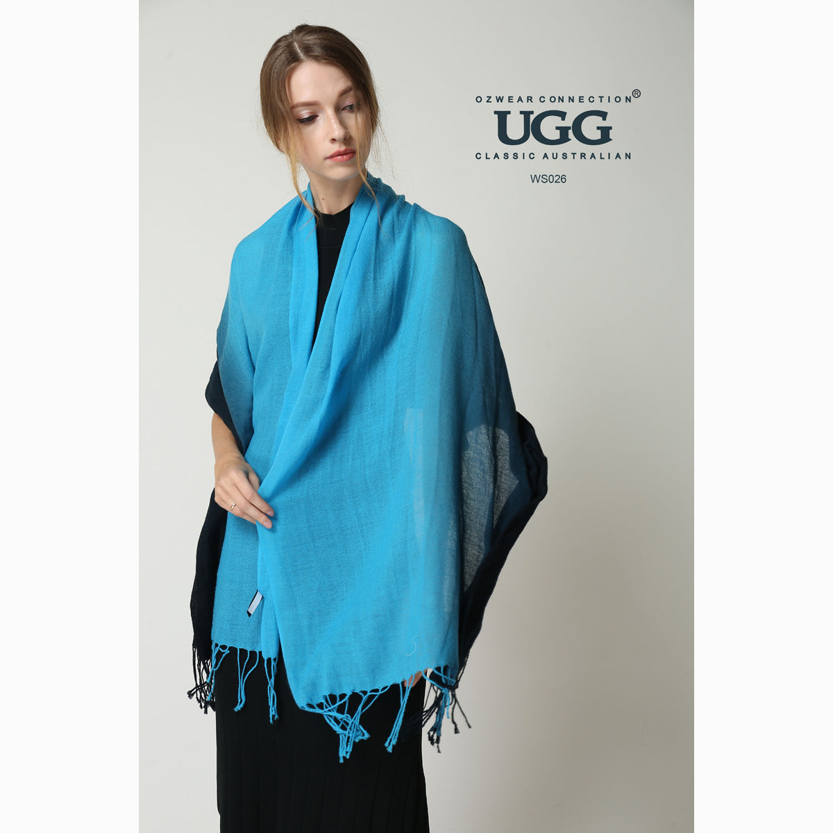 Ugg 100% Merino Wool Tie Dye Scarf Black and Cyan Blue-Scarves-PEROZ Accessories