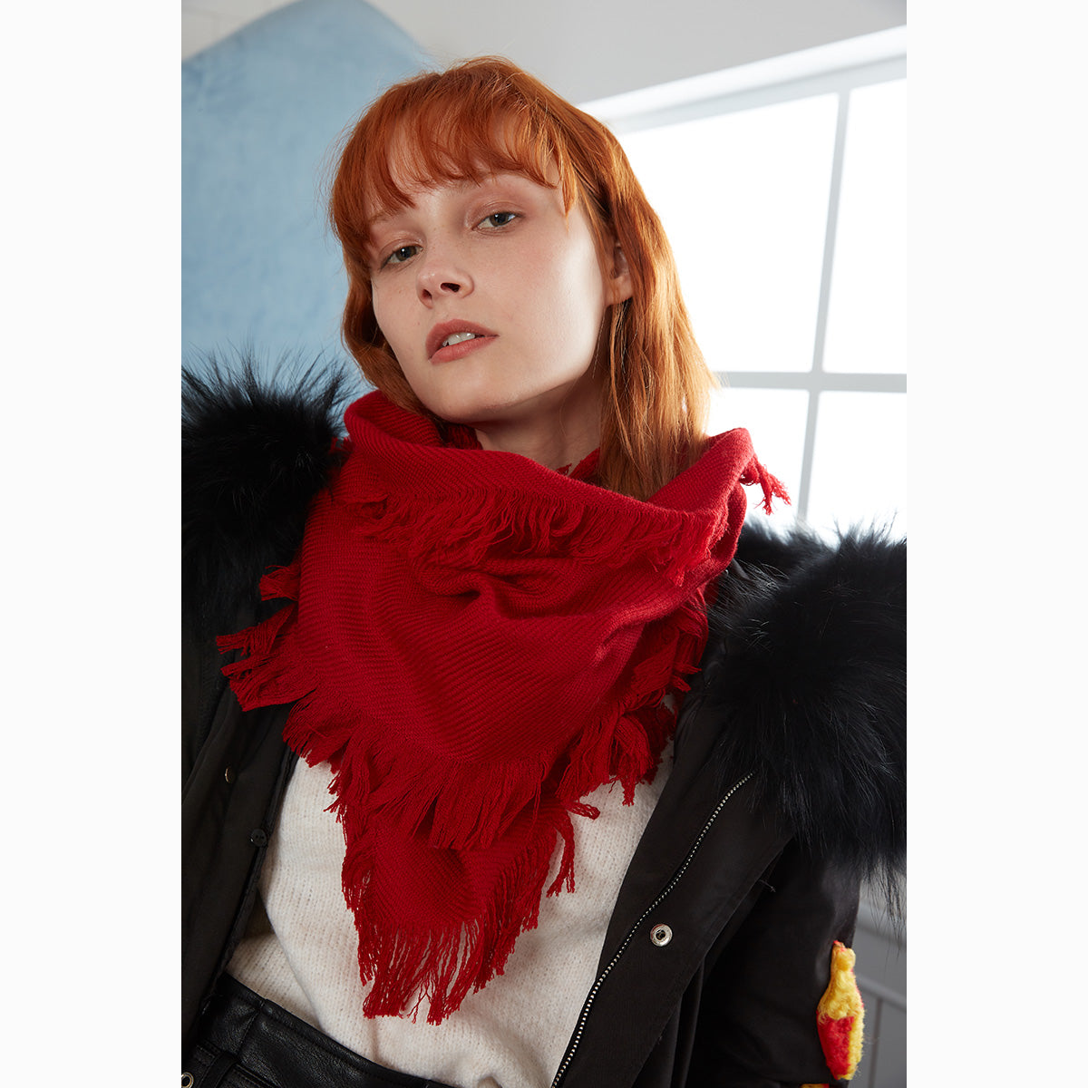 Ugg Fringed Check Wool Scarf Tomato-Scarves-PEROZ Accessories