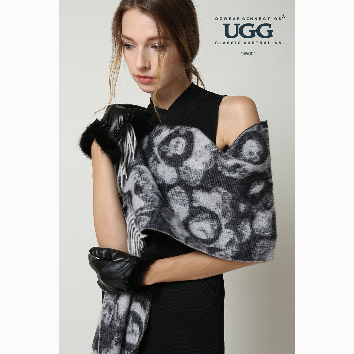 Ugg Cashmere & Wool Scarf Charcoal and Grey-Scarves-PEROZ Accessories