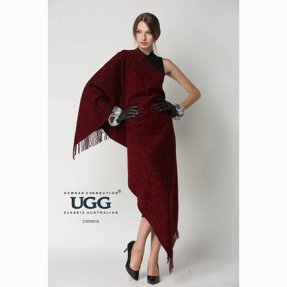 Ugg Cashmere & Wool Wrap Red and Brown-Wrap-PEROZ Accessories