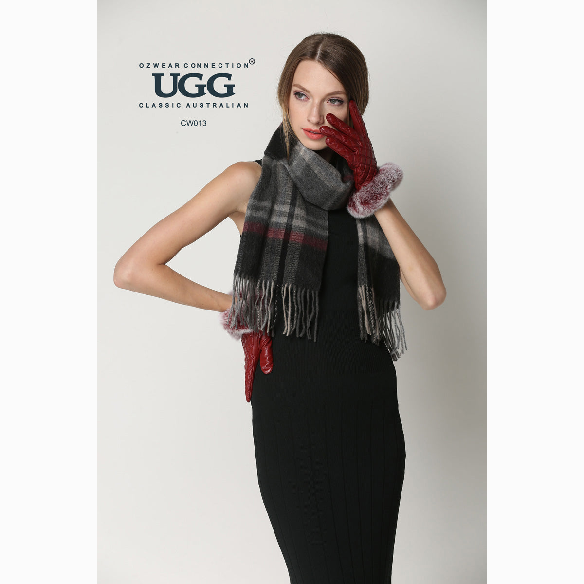 Ugg Cashmere & Wool Scarf Grey and Camel (Check)-Scarves-PEROZ Accessories