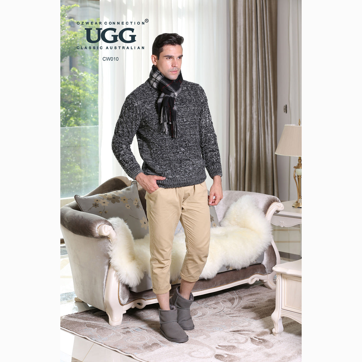 Ugg Cashmere & Wool Scarf Black (Check)-Scarves-PEROZ Accessories