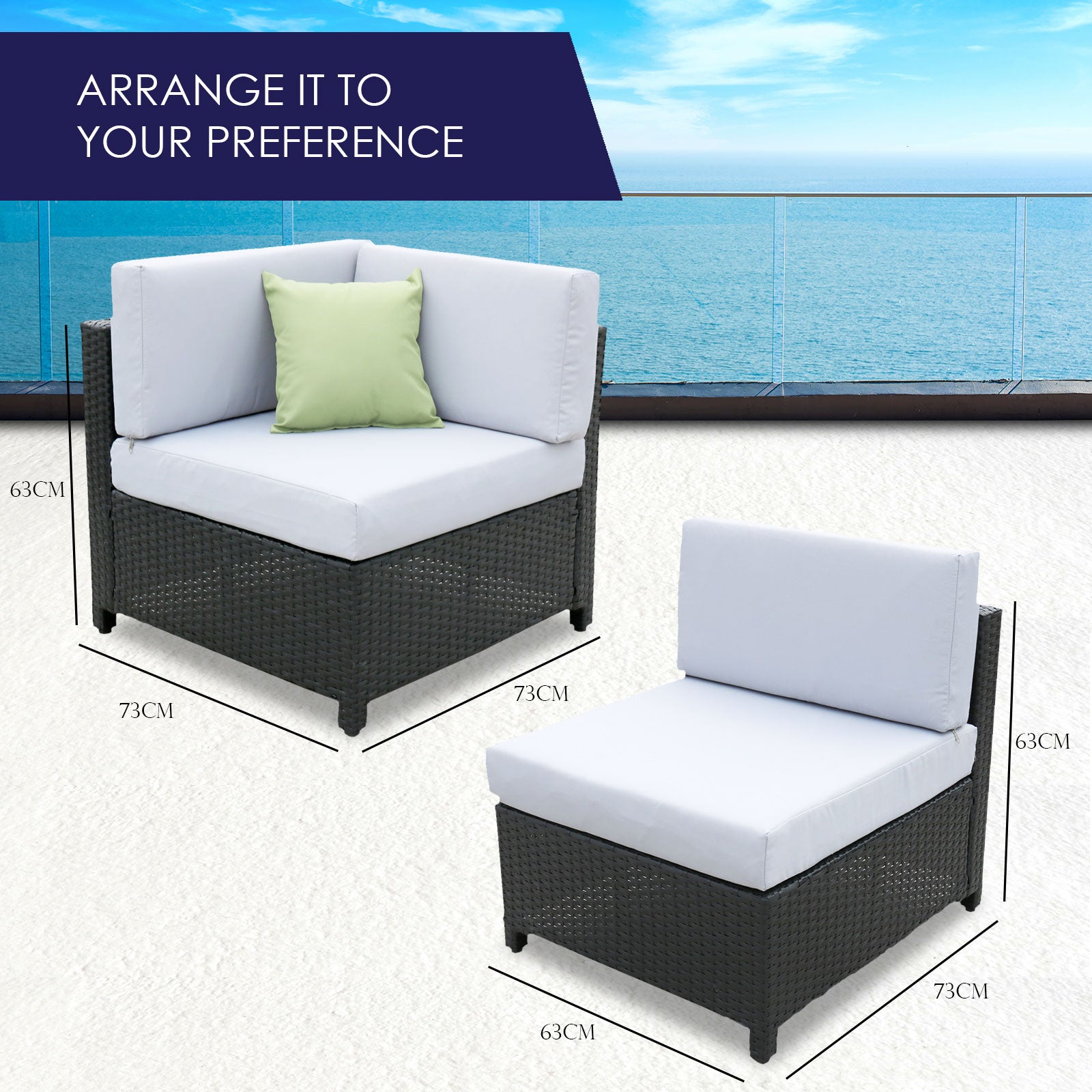 Milano 5 Piece Wicker Rattan Sofa Set Light Grey Outdoor Lounge Patio Set-Outdoor Sofa/Lounge Sets-PEROZ Accessories