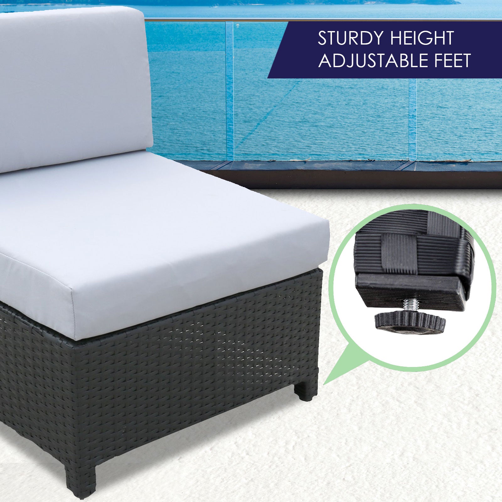 Milano 5 Piece Wicker Rattan Sofa Set Light Grey Outdoor Lounge Patio Set-Outdoor Sofa/Lounge Sets-PEROZ Accessories