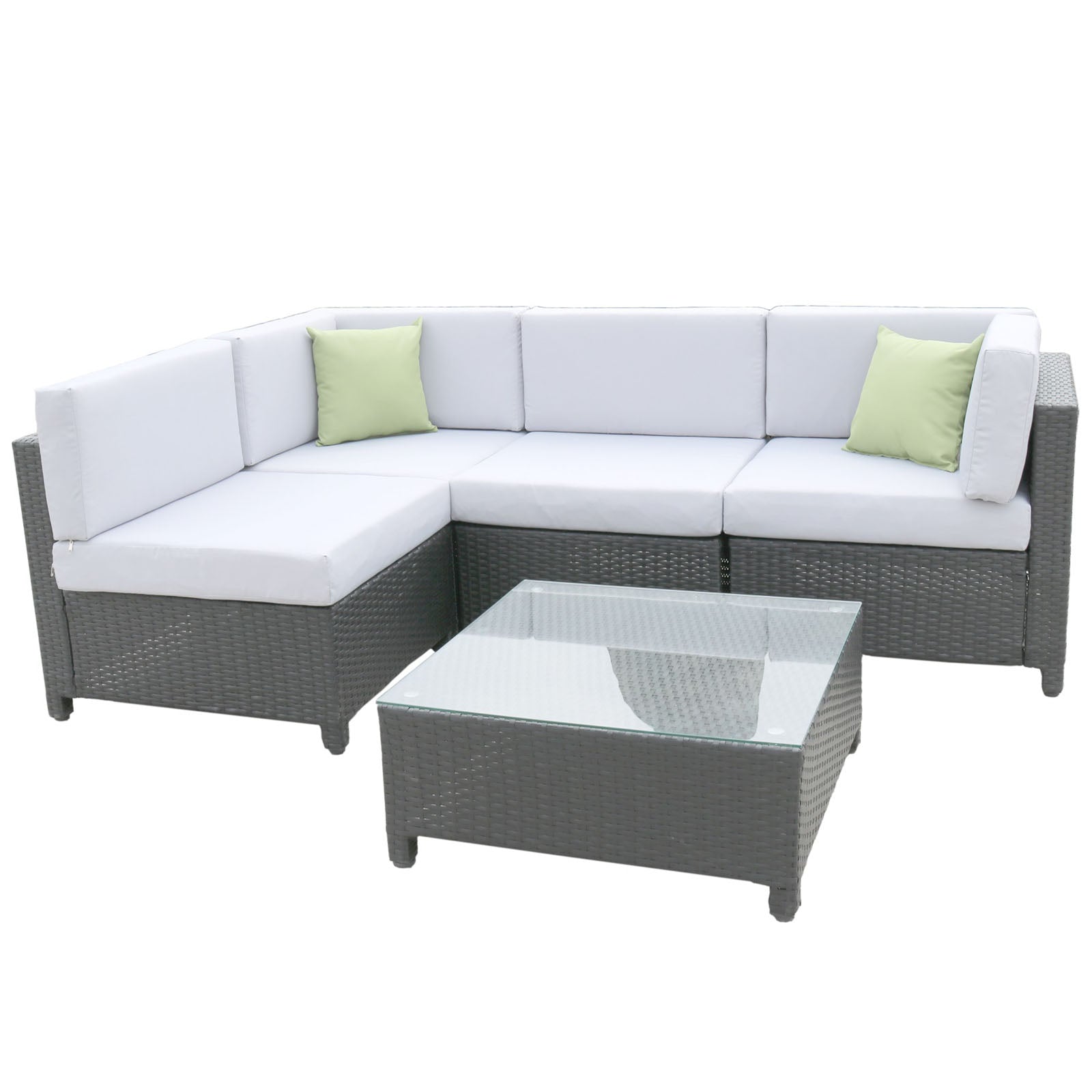 Milano 5 Piece Wicker Rattan Sofa Set Light Grey Outdoor Lounge Patio Set-Outdoor Sofa/Lounge Sets-PEROZ Accessories