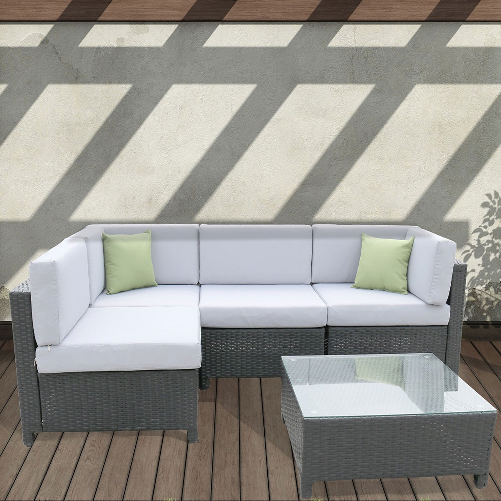 Milano 5 Piece Wicker Rattan Sofa Set Light Grey Outdoor Lounge Patio Set-Outdoor Sofa/Lounge Sets-PEROZ Accessories